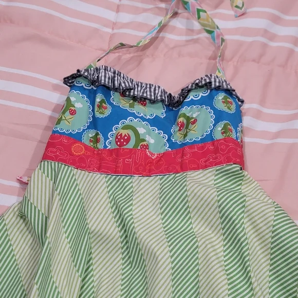 Matilda Jane strawberry red, green and blue dress halter Sz 4 - Picture 4 of 6